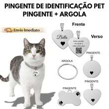 Personalized Pet Cat ID Tag With Name, QR Code, And Phrase - Silver Front Accessory - Heart - View 1