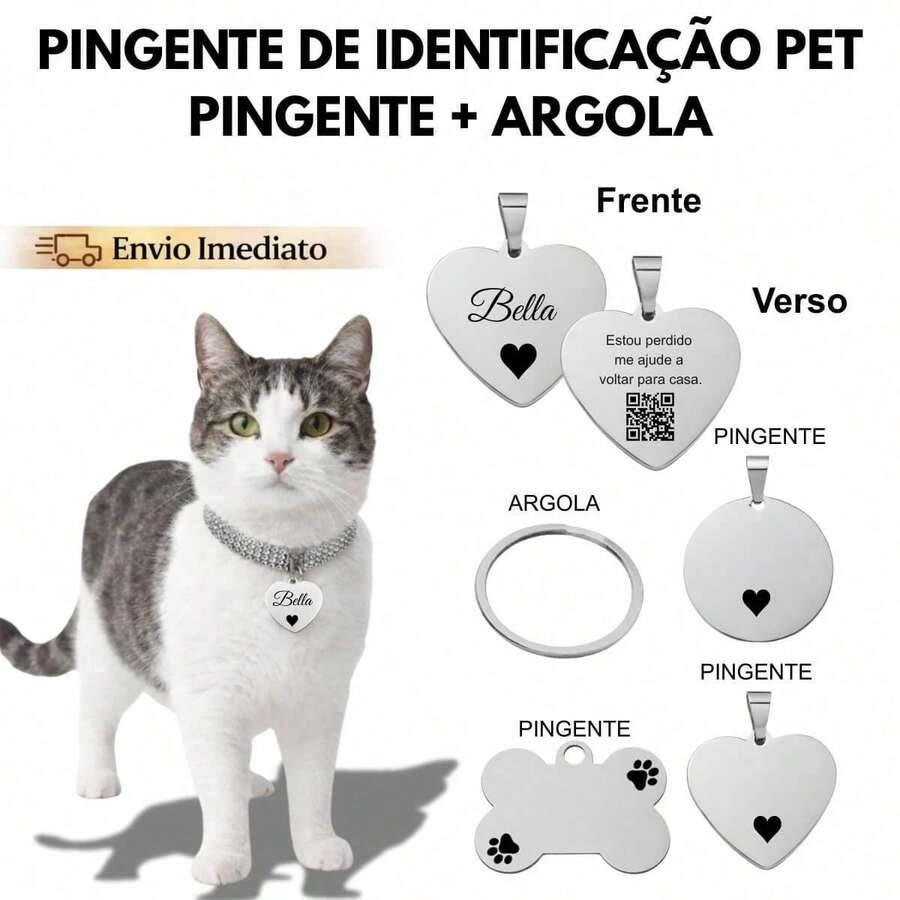 Personalized Pet Cat ID Tag With Name, QR Code, And Phrase - Silver Front Accessory - Heart - View 1