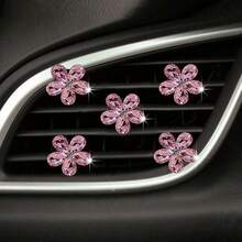 5pcs Shiny Crystal Flower Car Air Vent Clip Decor, Car Interior Ornament, Personalized Decoration For Men And Women - Crystal Flower - View 5