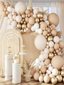 Juego de arco de globos de color neutro y guirnalda de globos de color neutro, que incluye globos de color nude, arena, blanco y dorado metálico, adecuado para decoraciones de boda, cumpleaños y baby shower - Multicolor - Ver 3