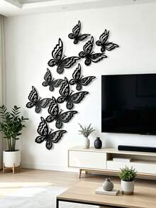 24pcs/Set 3D Double Layer Butterfly Wall Stickers, Modern Style Butterfly Decals, Self-Adhesive Wall Stickers, Party Decoration, Suitable For Living Room And Bedroom - A - View 1