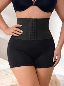 High Waist Hook Eye Shaping Shorts, Suitable For Plus Size Women, Waist And Abdomen Shaping, Butt Lift, Daily Wear Compression Shaping - Black - View 5