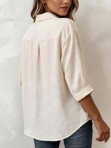 Summer New Loose Textured Breathable Short Sleeve Shirt For Women, Minimalist Style Suitable For Daily, Commuting, Office, School Wear - Apricot - View 2