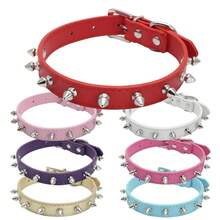 Collar de cuero para mascotas con remaches, collar con diseño de manchas para gatos y perros, correa colorida para perros pequeños y medianos. - Blanco - Ver 2