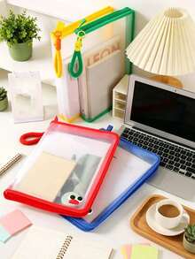 1pc Versatile Clear Document Pouch Waterproof Zipper File Bag Large Capacity Wide Bottom Space Saving Multi Color Design Portable Organizer For Test Papers Home Work Certificates Bills Receipts Stationery Pencil Cases Ideal For School Office - Multiple Styles - View 7