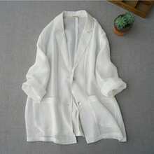 Summer 2026 New Arrivals: Women's Korean-Style Lightweight Tailored Jacket, Solid Color, Long Sleeves, Relaxed Fit, Stylish, Casual, Light Outerwear, Sun Protection, Air Conditioning Protection, Commuting, Office Wear - White - View 7