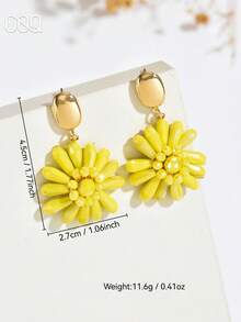 OOQ 1 Pair Casual Minimalist Handmade Woven Seed Bead Daisy Pendant Earrings, Personalized Fashion Creative Niche Design Women's Earrings, Suitable For Women's Daily Wear, Vacation And Banquet (Handmade Seed Bead Color, Position, Quantity, And Shape Are Random) - Yellow - View 2