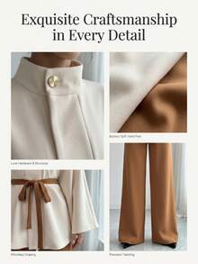 Elegant Women's Long Cloak Sleeve Cape With Stand Collar And Bow Detail, Fashionable Woven Fabric Overcoat For Fall - 上杏色+下棕色12970 - 查看 2