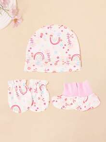 3pcs/Set Soft & Skin-Friendly Newborn Baby 3 Pieces Set, Cute Printed, Random Color, Suitable For Daily Wear, Sleeping And Gift - Printing - View 7
