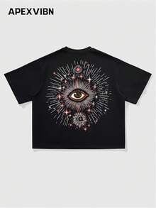Amerikanischer Streetstyle Kurzarm T-Shirt Herren Dunkel Mysteriöses Allsehendes Auge Muster Crop Top Streetwear Hip-Hop Lockere Silhouette Sommer Marken T-Shirt - Schwarz - Übersicht 3