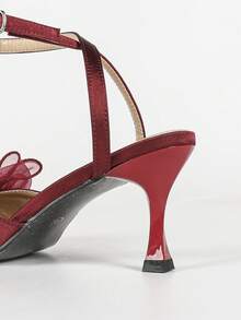 Elegant Red Mesh Bow Pointed Toe Stiletto Heel Sandals For Women, Single Strap Backless High Heels, Versatile Pumps For Commuting And Dating - Red - View 7