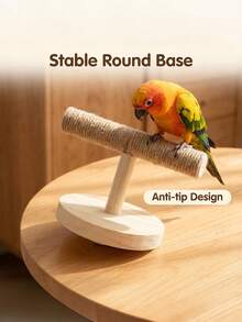 Parrot Natural Wood Rope Desktop Training Stand, Mori Style Minimalist Anti-Slip Claw Grinding Stable Base, Interactive Training And Boredom Relief Desktop Resting Supplies For Small To Medium Parrots - View 5