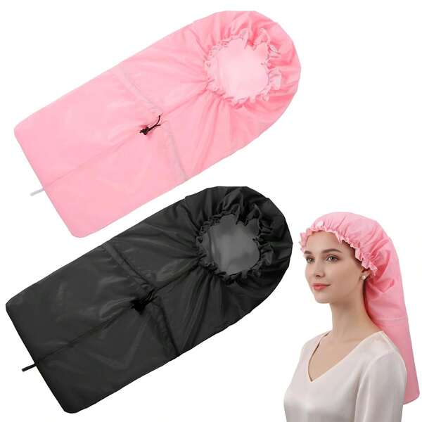 Hadnves 2 PCS Large Shower Cap For Braids Extra Long Shower Cap Waterproof Bath Caps Reusable Drawstring Hair Bonnets For Women Men Long Hair Locs Twists Dreadlocks Snug Fit No Leaks (Black, Pink)