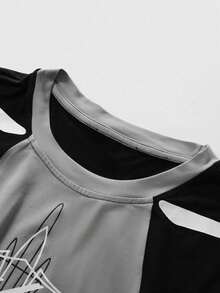 1pc Men's Colorblock T-Shirt, Abstract Graphic Print Short Sleeve T-Shirt, Grey And Black Colorblock, Creative Letter Vintage Sports Style Short Sleeve - Multicolor - View 4