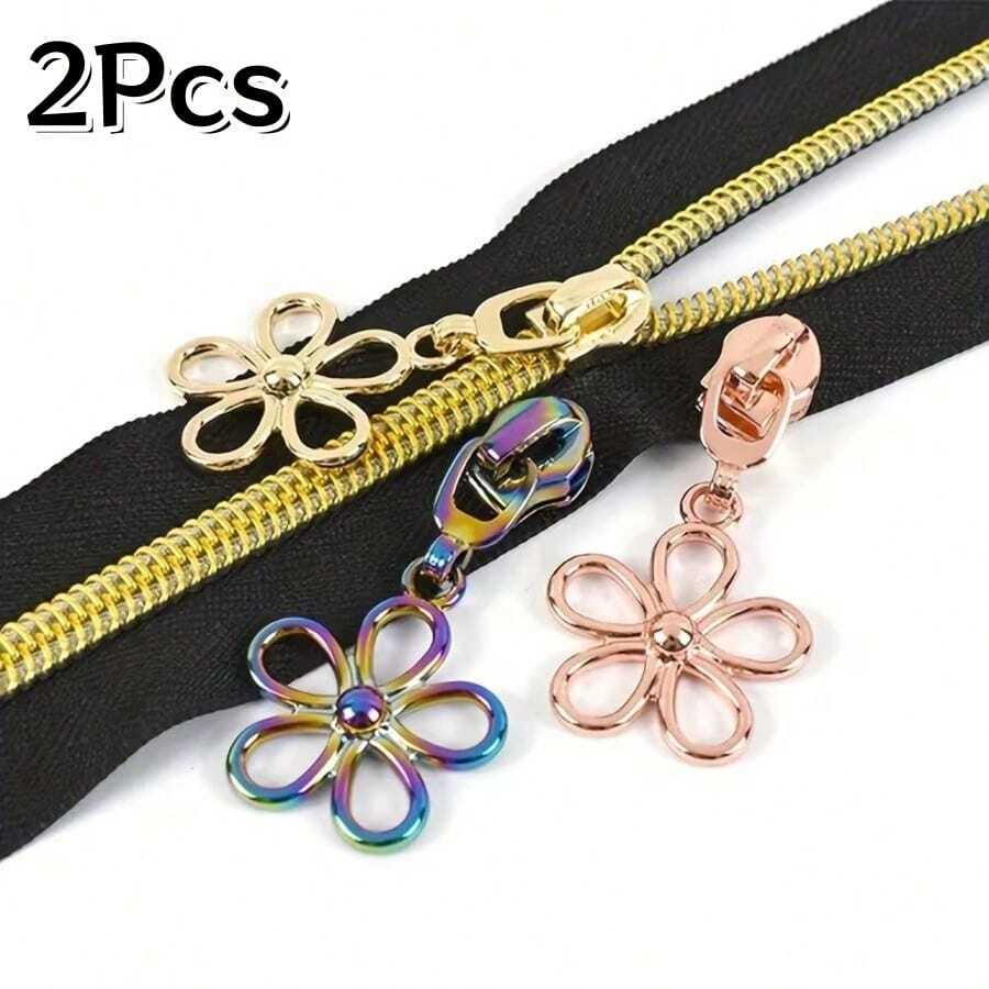 1Pc/2/4Pcs Hollow Flower Shaped Metal Zipper Pulls, Multi-Color Options, Universal Zipper Accessories, Replacement Zipper Pulls For Bags And Clothing