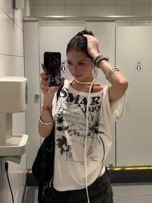 Retro American Bowknot Print Short Sleeve T-Shirt, Casual Loose Fit Summer Top For Women White - White - View 2