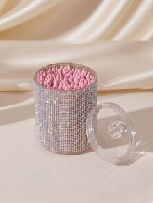 1 pieza Organizador de maquillaje transparente con strass 2 en 1, caja redonda de 2 capas con 2 compartimentos y tapa. Para tocador & baño, sostiene brochas, lápices labiales & herramientas de belleza, decoración del hogar. - Multicolor - Ver 5
