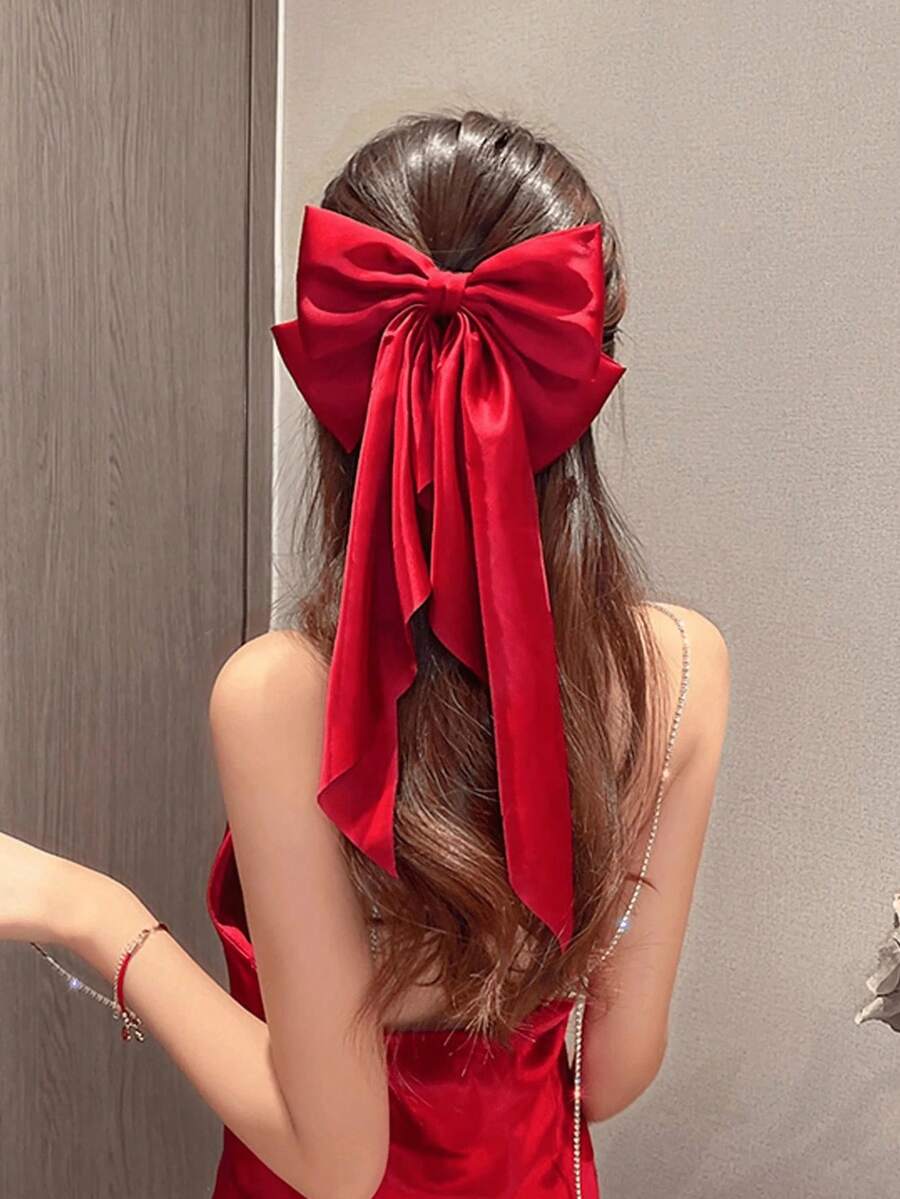 Pinza de pelo con lazo rojo grande - Un accesorio de pelo elegante y lindo adecuado para looks diarios, fiestas, regalos de Navidad y moda de otoño/invierno.