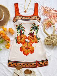 Vestido mini con escote en U y espalda descubierta para mujer, adecuado para el verano - Multicolor 3 - Ver 1