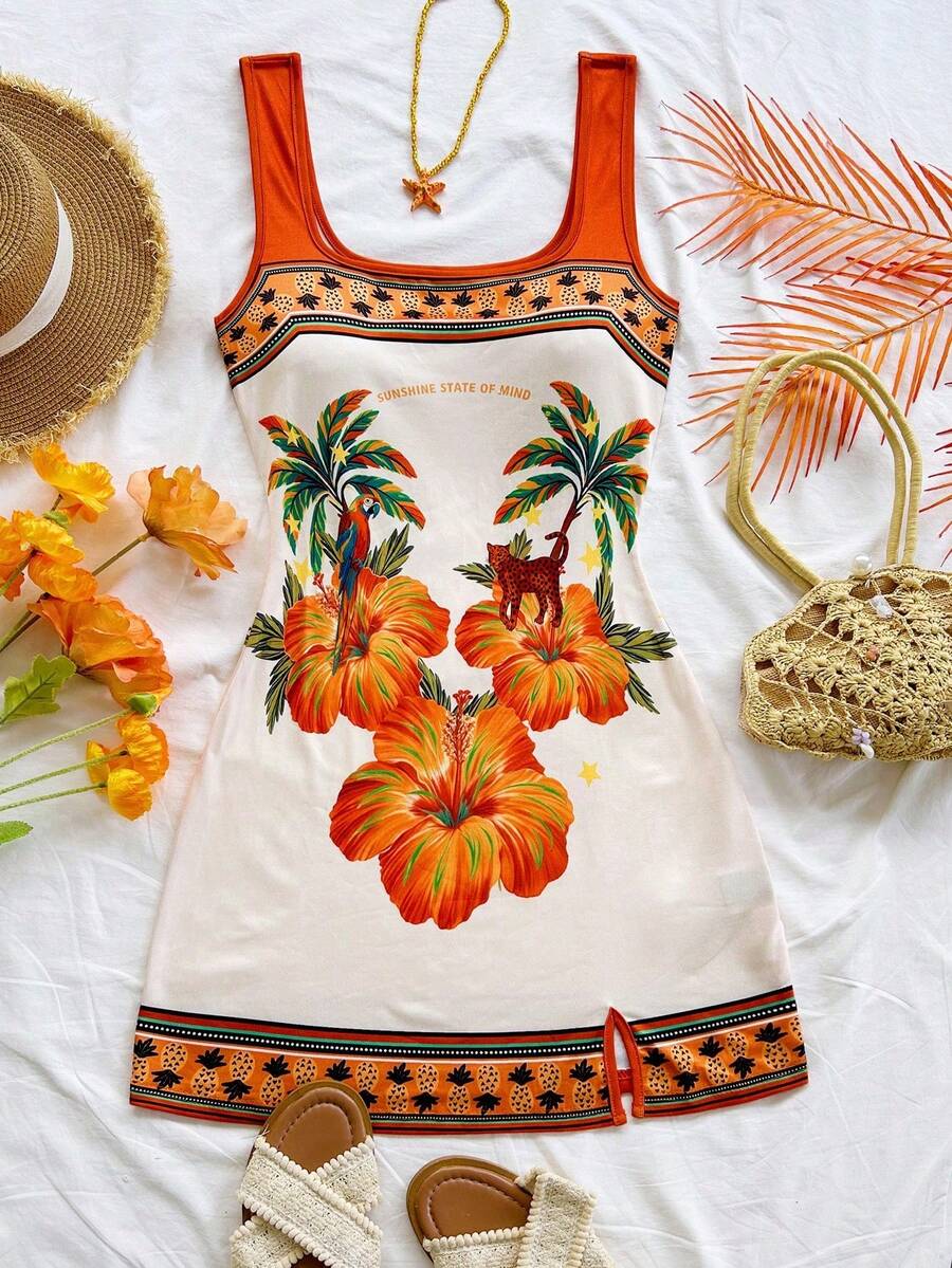 Vestido mini con escote en U y espalda descubierta para mujer, adecuado para el verano - Multicolor 3 - Ver 1
