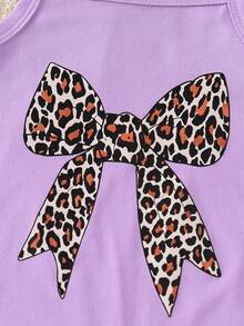 4pcs Baby Girls' Cute Rompers - Letter, Bow, Leopard Print And Solid Color, Soft Knit Fabric, Ideal For Spring/Summer Casual Wear, Baby Girls Rompers - Purple - View 4