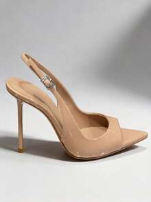 Zapatos de tacón alto tipo stiletto con punta roja para mujer, primavera 2026, nuevos, de vamp bajo, con hebilla de strass, sin talón, sexys - Albaricoque - Ver 4