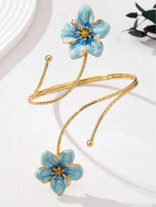 1Pc Punk Style Exaggerated Alloy Metal Multi-Color Enamel Flower Bracelet - Gold - View 2