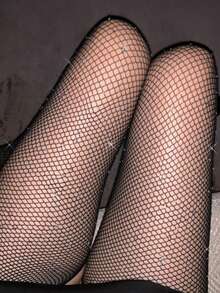 1件裝黑色水鑽魚網襪 女款 - 黑色 - 查看 3