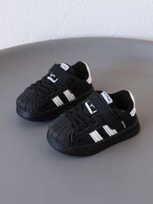 Black & White Infant Toddler Shell Toe Sneakers - Non-Slip Soft Sole - Black - View 2