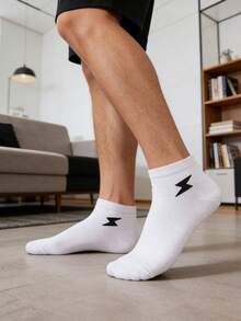 1/5/10/15/20 Pairs Men's Solid Color Low-Cut Boat Socks, Lightning Embroidery Sports Short Socks, Non-Slip And Wear-Resistant - Multicolor - View 6