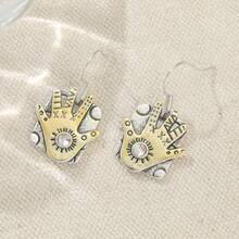 Artistic Vintage Style Palm Shaped Cubic Zirconia Dangle Earrings, Elegant Women's Accessory, Perfect Gift - Gold - View 7