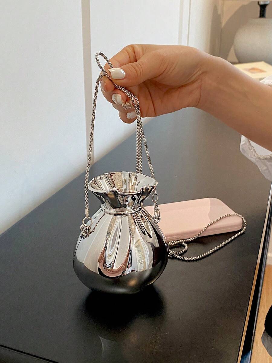 Mini Lucky Bag Purse For Women, New Acrylic Evening Bag, Versatile Chain Shoulder Crossbody Bag - Silver - View 1
