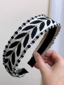 1pc New Vintage Embroidered Wide Headband For Women, Fashionable Simple Colorful Leaf Design With Teeth, Anti-Slip Hair Clip, Versatile Essential For Outings - Multicolor - View 18