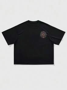 Amerikanischer Streetstyle Kurzarm T-Shirt Herren Dunkel Mysteriöses Allsehendes Auge Muster Crop Top Streetwear Hip-Hop Lockere Silhouette Sommer Marken T-Shirt - Schwarz - Übersicht 4