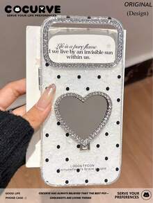Cocurve Premium Shell Pattern Polka Dot Glitter Heart Mirror Makeup Case Compatible With IPhone 17 Pro Max/17 Pro/17/16 Pro/16/16 Pro Max/15 Pro/15 Pro Max/14 Pro/14 Pro Max/14/13 Pro Max/13 Pro/13/12 Pro Max/11 Shockproof IMD Protective Cover Fashion Phone Case Perfect Gift For Girlfriend And Best Friend - Multicolor - View 2
