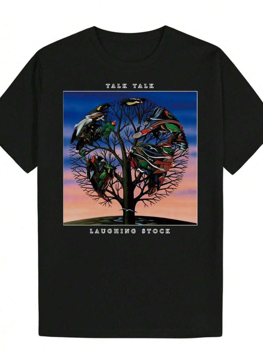 T-shirt décontracté à col rond pour homme T Chemise,Imprimé avec des motifs d'oiseaux et d'arbres aux couleurs vives,"Talk Talk"Conception,Léger pour l'été T Chemise,Convient pour un usage quotidien,Été T Chemise.| Motifs lumineux T Chemise| Prise en main confortable - Noir - Voir 1