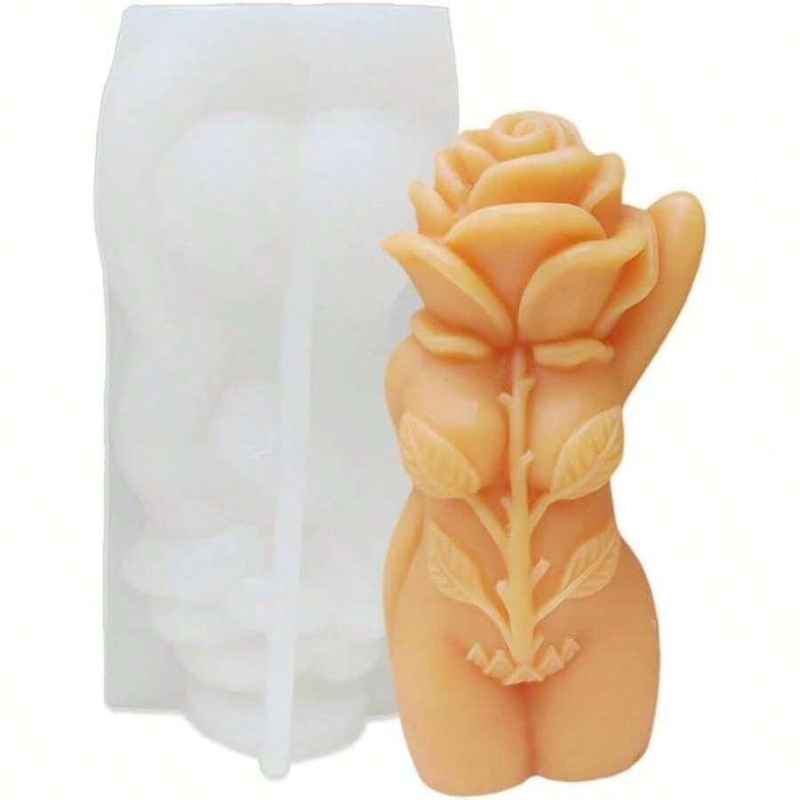 Moldes de silicona para velas de cuerpo de rosa 3D para hacer velas de resina, pilares de aromaterapia, velas de cera, jabn floral, arcilla para manualidades - Cuerpo de rosa - Ver 1