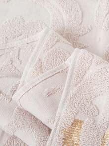 4PCS Floral Jacquard 100% Cotton Reversible & Decor For Bath/Kitchen/Spa & Gift, 2pcs Bath Towel 2pcHand Towel Set, - Beige - View 7