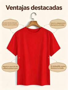 Unisex Casual Cotton Short-Sleeved Round Neck T-Shirt With "Best Day Forever" Print, Regular Fit, Men's Sizes Suitable For The Whole Family. - 紅色 - 查看 3