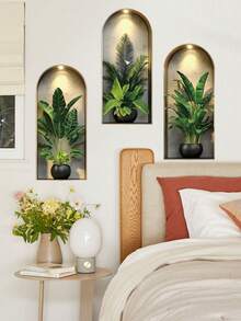 1pc 3D Green Plant Wall Sticker, Potted Greenery Peel And Stick Removable Wall Decal, Suitable For Home Office Living Room Bedroom Art Room Decoration - 1PC - View 3