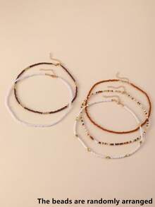 NAIZHU 5pcs Bohemian Vacation Style Colorful Seed Bead Necklace Set, Teen Daily Party Accessory, Random Color - Brown - View 4