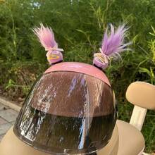 Electric Motorcycle Helmet Decoration Cute Bun Head Lucky Baby Cute Braided Ponytail Helmet Decorative Sticker Quick Release Magic Tape Base For Women - Rose Red and Yellow Color Scheme - View 8