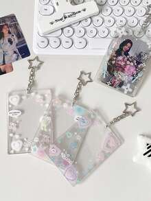 1pc Transparent Glitter Card Holder For 3-Inch Photo Card Storage And Display, Student , Fan Card, Bus Card, Backpack Anti-Loss Pendant - A - View 6