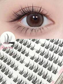 120pcs Black Sunflower Glue-Free False Eyelashes, Transparent Natural Realistic Segmented Self-Adhesive C-Curl Upper Lashes - View 1