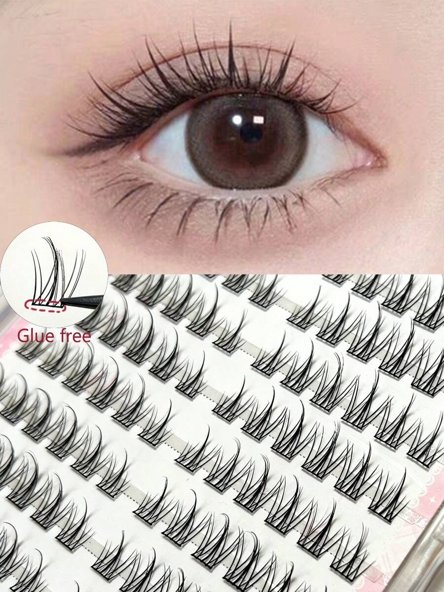 120pcs Black Sunflower Glue-Free False Eyelashes, Transparent Natural Realistic Segmented Self-Adhesive C-Curl Upper Lashes - View 1