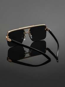 1 Pair Men's Metal Square Double Bridge Half-Frame Glasses, Premium Exquisite Classic Elegant Business Style, Steady Reserved Low-Key, Fashion Eyewear Suitable For Daily Commute, Business Travel, Driving, Golf - Multicolor - View 8