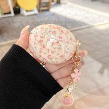 Minimalist Pink Floral Rose Flower Elements Protective Bluetooth Earphone Case With Flower Charm Keychain For Huawei Freebuds Clip2/Clip Wireless Bluetooth Earphones, Freebuds Pro3/Pro4/7i, Freebuds Clip/SE2/SE3/5i/6i/Freebuds6 Bluetooth Earphones Gift Party - Pink - View 1
