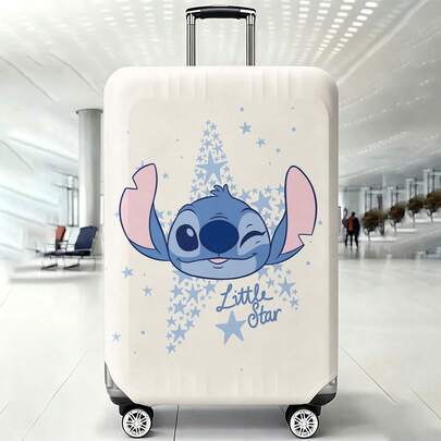 Disney Stitch Luggage Cover, Winking Stitch With "Little Star" Quote And Blue Star Pattern Design Suitcase Protector Suitable For Travel Lovers