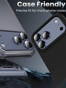 17 Pro/17 Pro Max 金屬邊框強化玻璃相機鏡頭保護貼 (1入)，[霧面] [強黏性] 金屬邊框強化玻璃相機鏡頭保護蓋 - 深藍色 - 查看 9