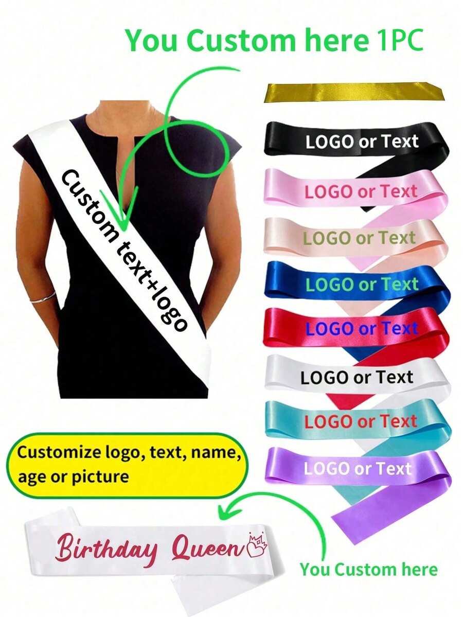 1pc Customized Text Satin Ribbon, Personalized Slogan Ribbon, Customized Birthday Ribbon, Can Be Customized For Single Party Ribbon, Ideal Gift For Him, Ideal Graduation Gift For Her - Multicolor - View 1